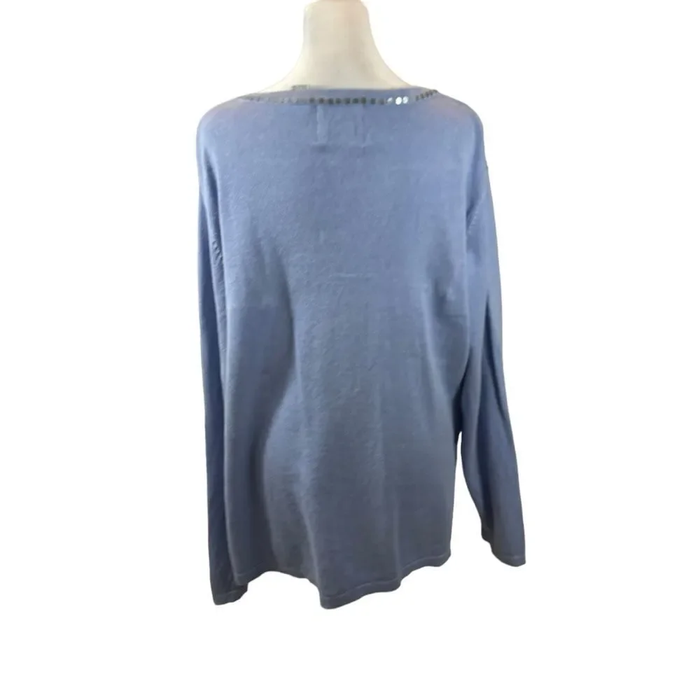 Ladies Limited Edition Storybook Knits Blue “Wolf Moon” V Neck Sweater Size‎ 2X